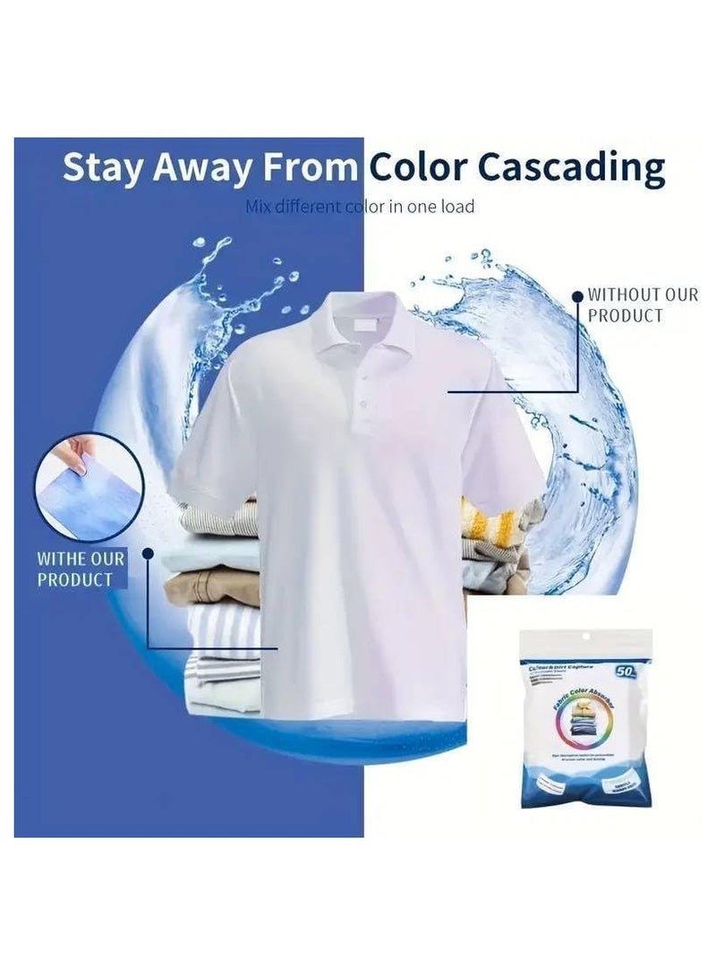 Color Absorber Sheets for Laundry 50 Disposable Fabric Dye Catcher Sheets - Image 2