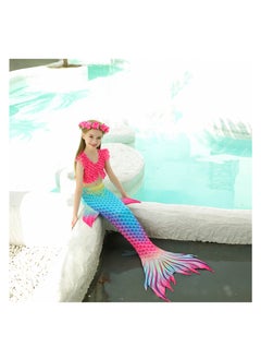 NOVOLAN NOVOLAN Girls' Swimwear 3 Piece Set Kids Mermaid Swimsuit Mermaid Tail Swim Suit Dress Up Swimsuit Bikini Bathing Suit Swimsuit Mermaid Swimming Costume Swimwear Height 100-150cm  - Image 3