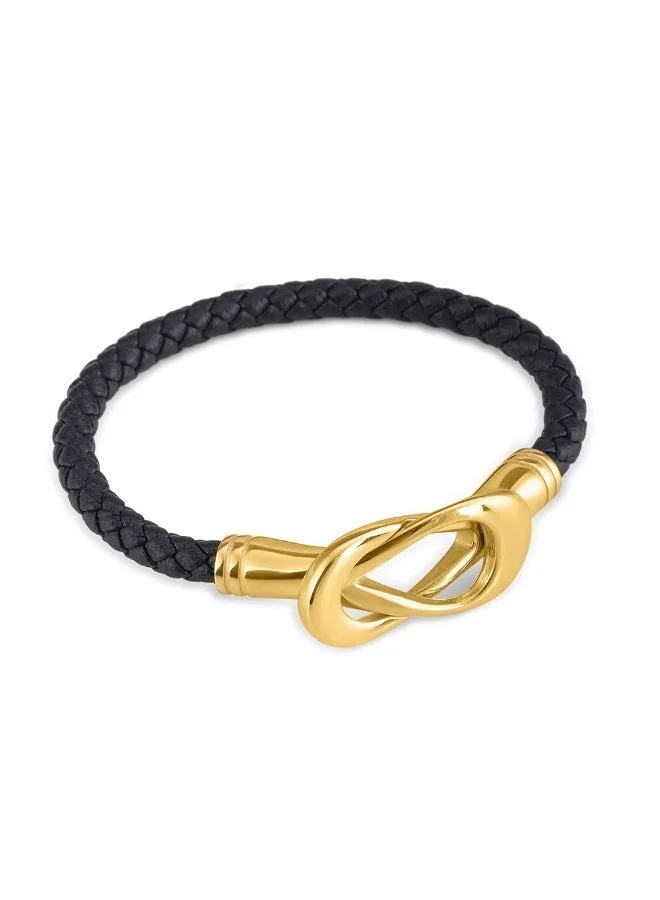 بالموناس PALMONAS 18k Gold Tone Plated Black leather Bracelet for Women