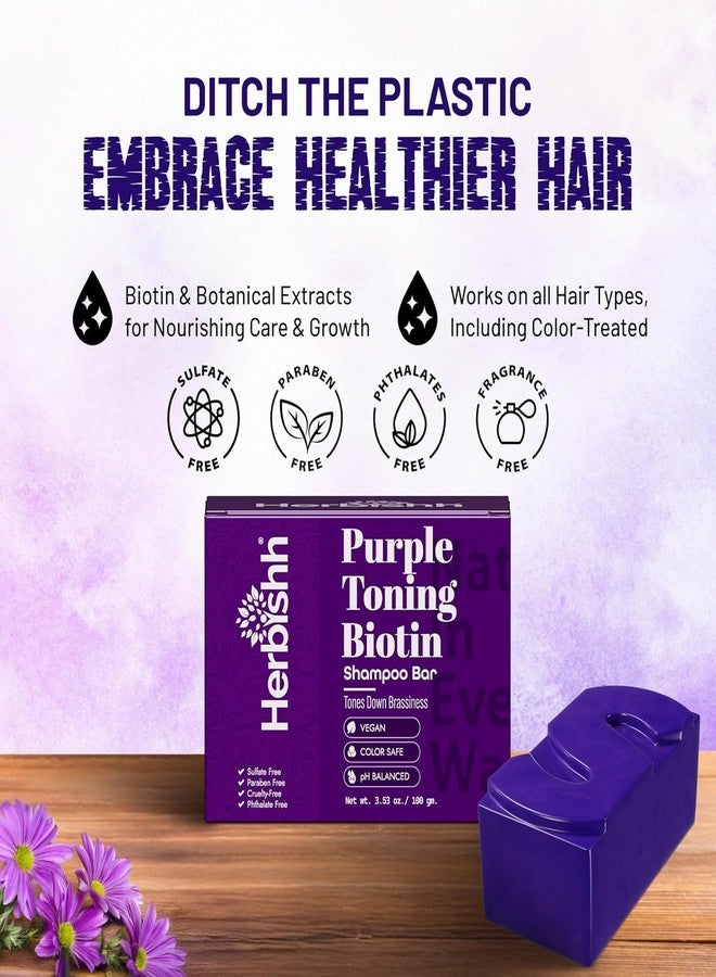 Herbishh Purple Shampoo Bar for Blonde Hair with Biotin – Solid Bar to Neutralize Brassy Tones, Strengthen & Add Shine, For Grey Coverage, Color-treated & Highlighted Hair 3.53 oz Pack of 3 - Image 4