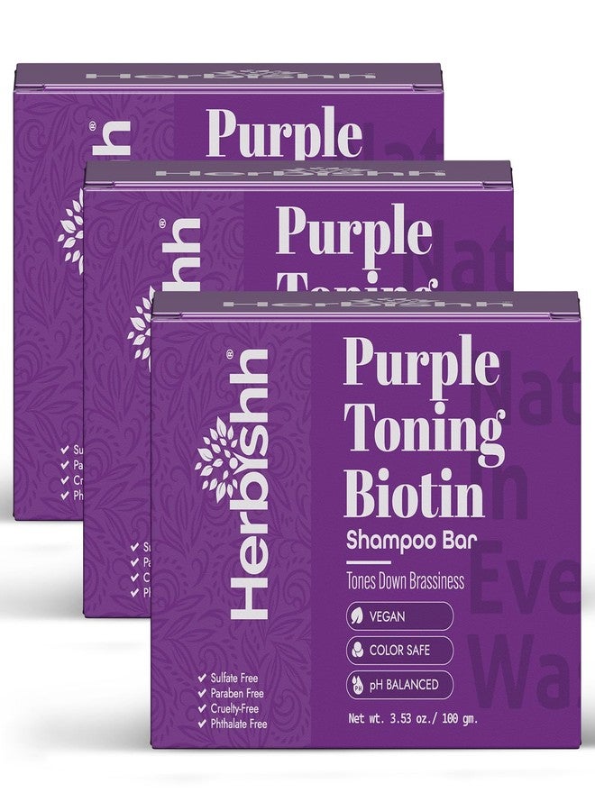 Herbishh Purple Shampoo Bar for Blonde Hair with Biotin – Solid Bar to Neutralize Brassy Tones, Strengthen & Add Shine, For Grey Coverage, Color-treated & Highlighted Hair 3.53 oz Pack of 3 - Image 1