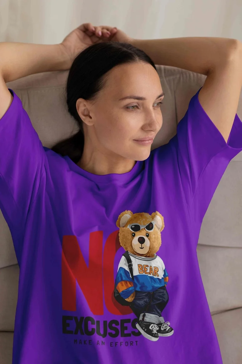 دوغ فش Women's Lilac Teddy Printed Oversize T-Shirt