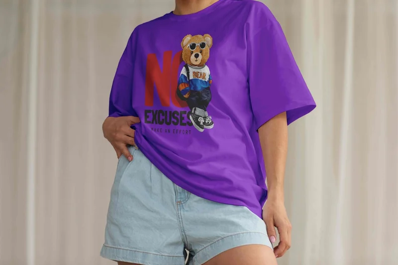 دوغ فش Women's Lilac Teddy Printed Oversize T-Shirt
