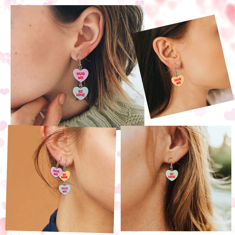 Xqumoi 18Pcs Valentineâ€™s day Conversation Heart Candy Earrings Hug Me Be Mine Resin Heart Pendant Earrings with Hypoallergenic Stainless Steel Hooks Jewelry Accessories Valentine Gift for Women - Image 4