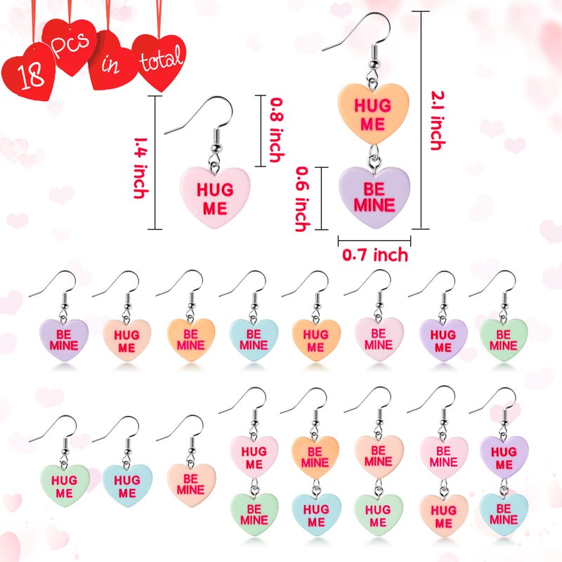 Xqumoi 18Pcs Valentineâ€™s day Conversation Heart Candy Earrings Hug Me Be Mine Resin Heart Pendant Earrings with Hypoallergenic Stainless Steel Hooks Jewelry Accessories Valentine Gift for Women - Image 2