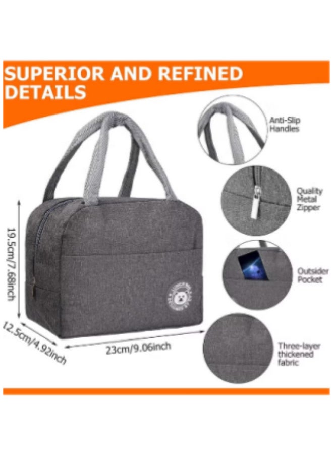 Lunch Bag, Insulated Lunch Bag for Women Men Kids, Reusable Insulated Lunch Bag, Cool Bag Thermal Food Insulated Lunch Bag, Insulation and Cold Bento Box Bag for Office, Work, School, Picnic or Travel (Grey) - Image 2
