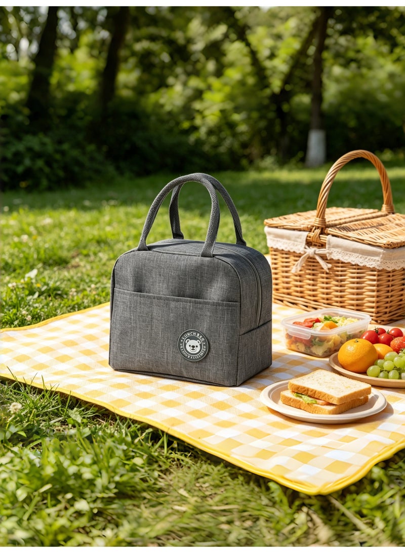 Lunch Bag, Insulated Lunch Bag for Women Men Kids, Reusable Insulated Lunch Bag, Cool Bag Thermal Food Insulated Lunch Bag, Insulation and Cold Bento Box Bag for Office, Work, School, Picnic or Travel (Grey) - Image 1