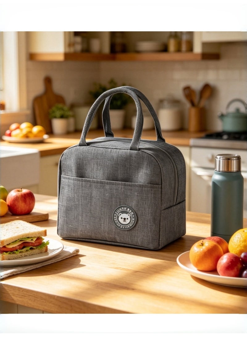 Lunch Bag, Insulated Lunch Bag for Women Men Kids, Reusable Insulated Lunch Bag, Cool Bag Thermal Food Insulated Lunch Bag, Insulation and Cold Bento Box Bag for Office, Work, School, Picnic or Travel (Grey) - Image 3