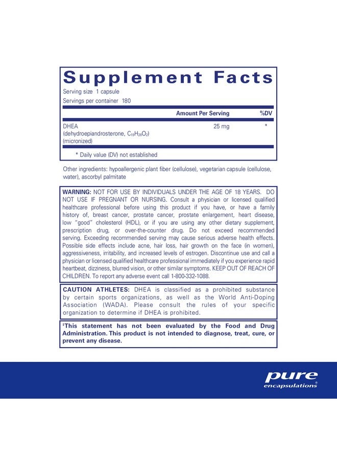Pure Encapsulations Dhea 25 Mg ; Supplement For Immune Support And Hormone Balance* ; 180 Capsules - Image 3