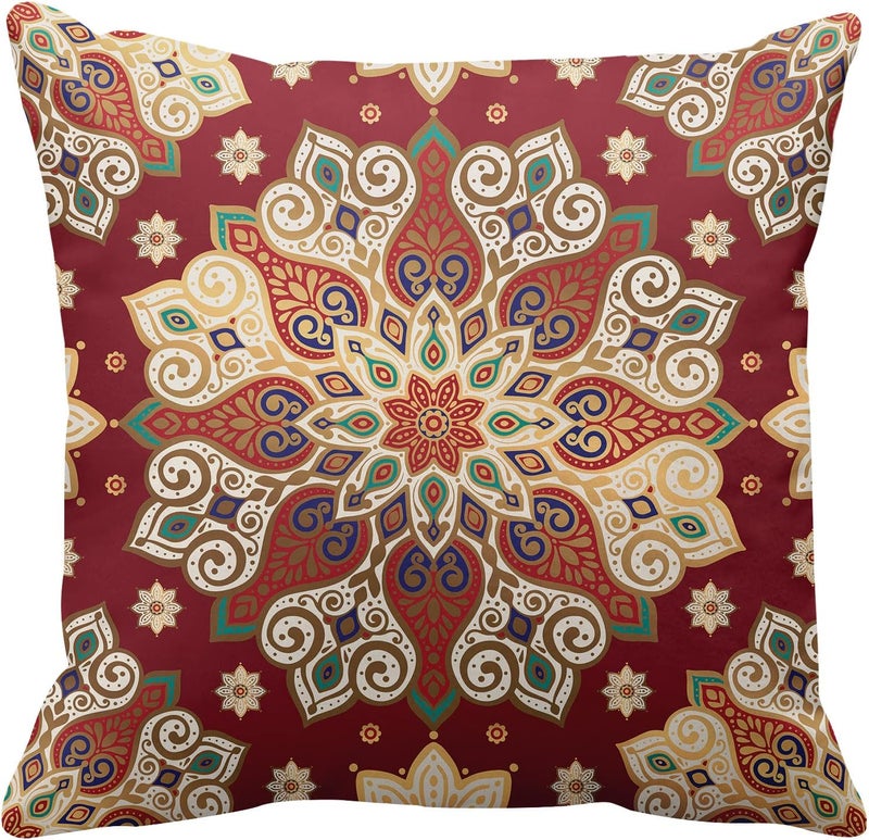 Britimes Throw Pillow Covers, Red Mandala Ethnic Flower Home Decor Set of 4 Pillow Cases, 18 X 18 inches Sofa Cushion Couch Sofa Pillowcases Decorative - Image 5