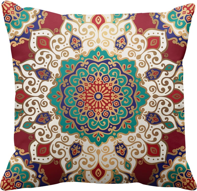 Britimes Throw Pillow Covers, Red Mandala Ethnic Flower Home Decor Set of 4 Pillow Cases, 18 X 18 inches Sofa Cushion Couch Sofa Pillowcases Decorative - Image 2