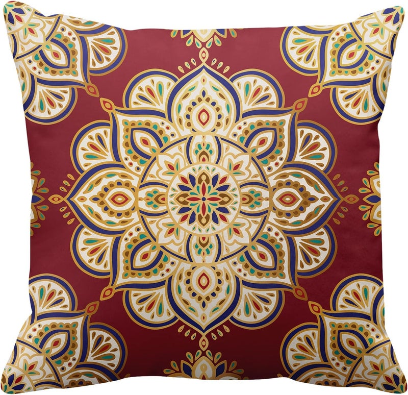 Britimes Throw Pillow Covers, Red Mandala Ethnic Flower Home Decor Set of 4 Pillow Cases, 18 X 18 inches Sofa Cushion Couch Sofa Pillowcases Decorative - Image 4