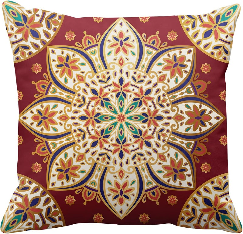 Britimes Throw Pillow Covers, Red Mandala Ethnic Flower Home Decor Set of 4 Pillow Cases, 18 X 18 inches Sofa Cushion Couch Sofa Pillowcases Decorative - Image 3