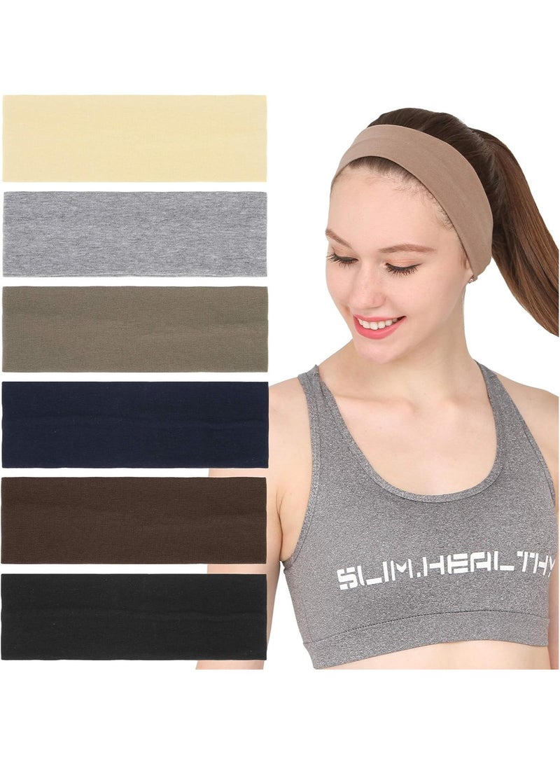 6 Pcs Headbands, Non Slip Soft Cotton Sport Elastic Hairbands for Men and Women, Thin Summer Headband, Soft Cotton Hair Bands for Yoga, Workout, Running, Cycling - Image 1