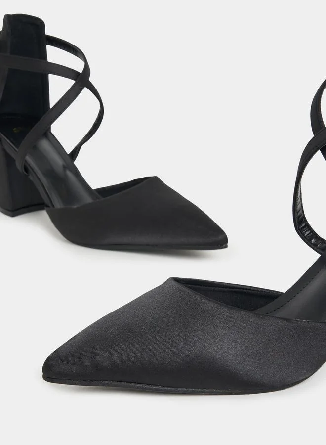 Styli Criss Cross Pointed Toe Block Heel Pumps