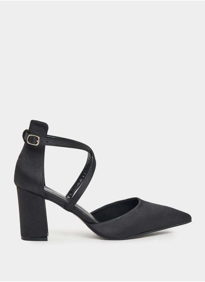 Styli Criss Cross Pointed Toe Block Heel Pumps  - Image 1