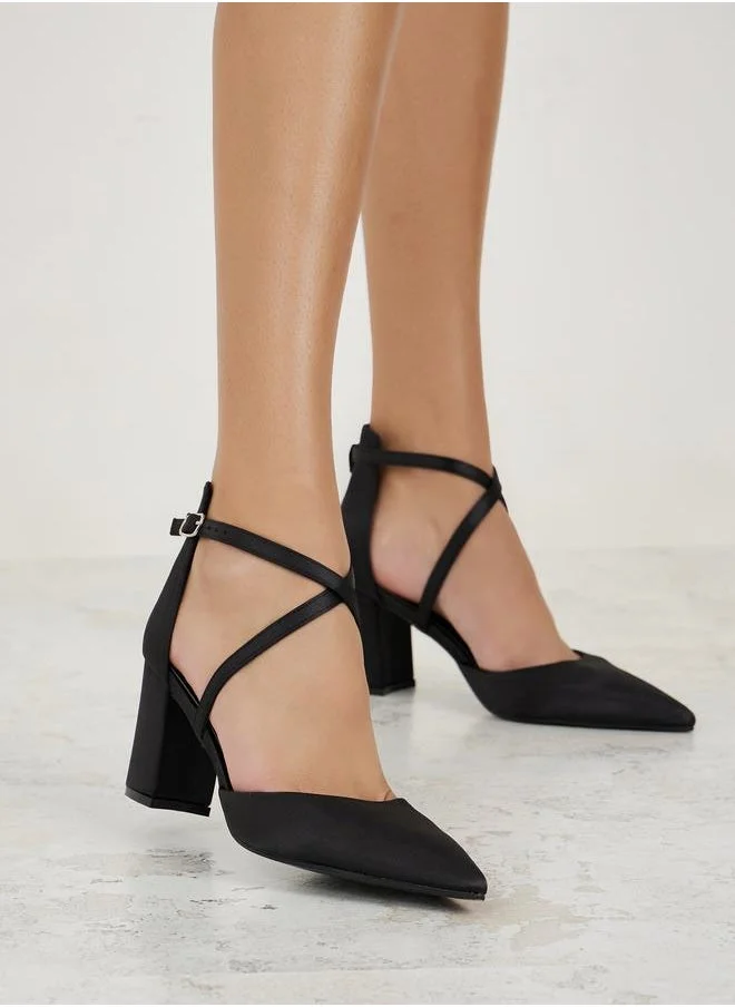 Styli Criss Cross Pointed Toe Block Heel Pumps