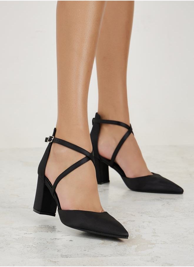 Styli Criss Cross Pointed Toe Block Heel Pumps  - Image 2