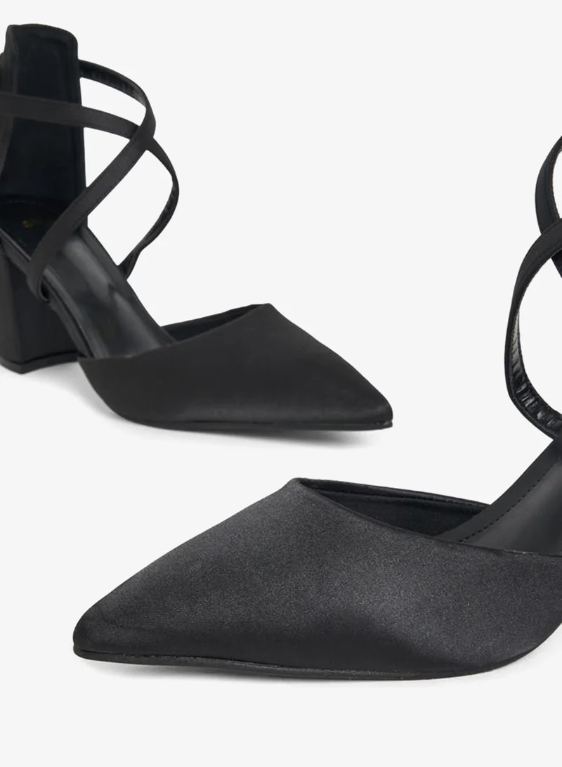 Styli Criss Cross Pointed Toe Block Heel Pumps