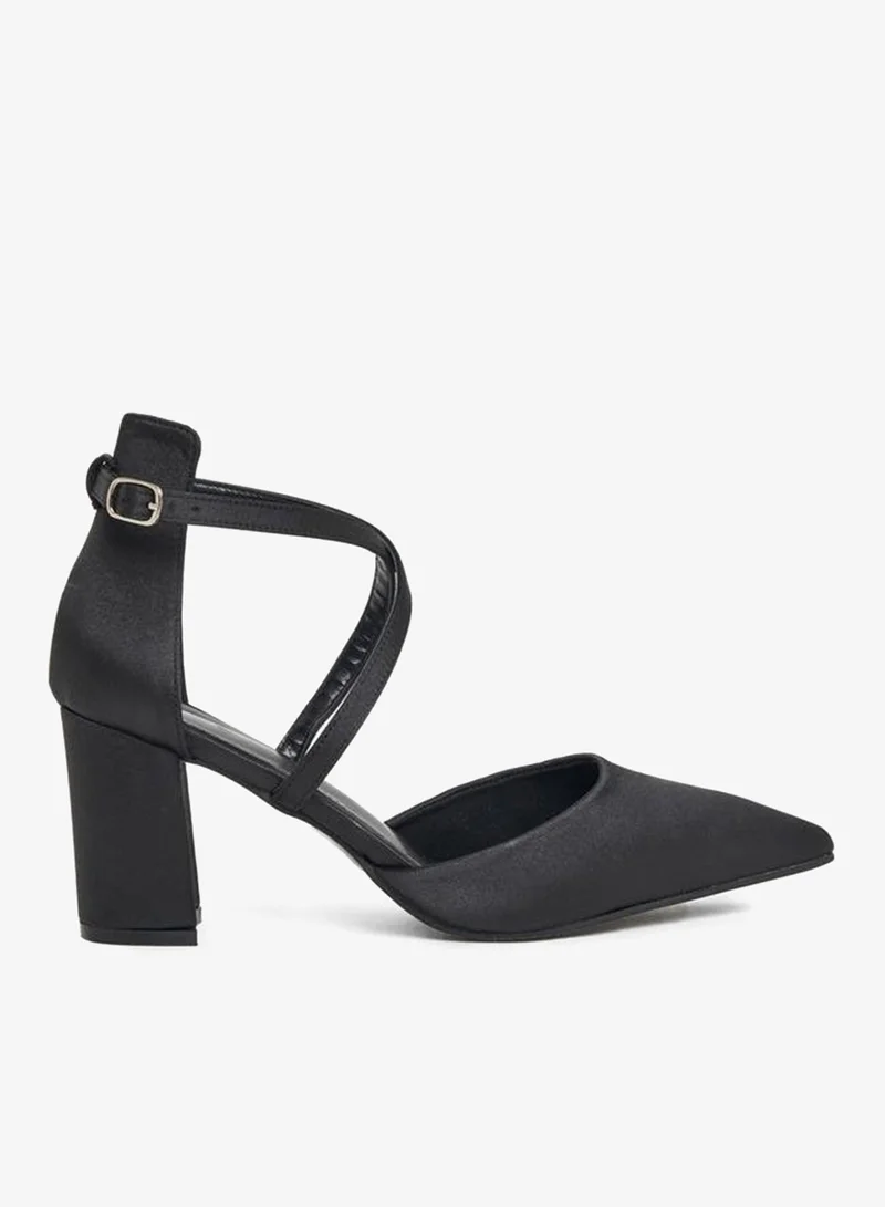 Styli Criss Cross Pointed Toe Block Heel Pumps