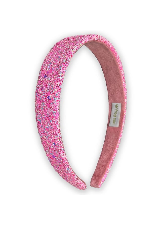 FROG SAC FROG SAC Hairband, Iridescent Glitter Headband for Girls, 13 inch Headband with Non-Slip Lining, Sparkly Hair Accessory for Kids, Cute Little Girl Hairband, Pink, Single Pack  - Image 1