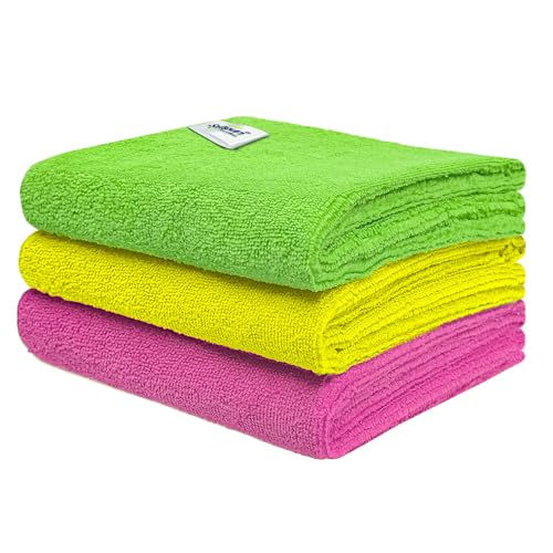 SOFTSPUN Microfiber Cloth 3 pcs 40x60 cms 340 GSM Multicolor Thick Lint & StreakFree Multipurpose Cloths Automotive Microfibre Towels for Car Bike Cleaning Polishing Washing & Detailing. - Image 1