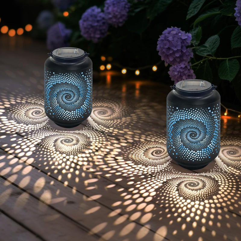 SIGOWING Solar Lanterns Outdoor Waterproof - 2 Packs Solar Light for Outside with Blue Spiral, Pathway Landscape Lights for Garden, Patio, Backyard, Porch, Lawn, Cool Gifts for Women, Mom - Image 1