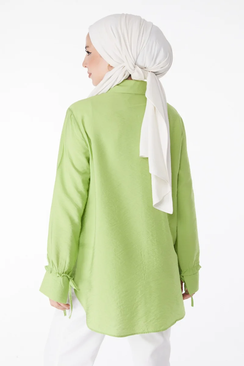 Tofisa Plain Shirt Collar Women's Green Ruffle Shirt - 25259