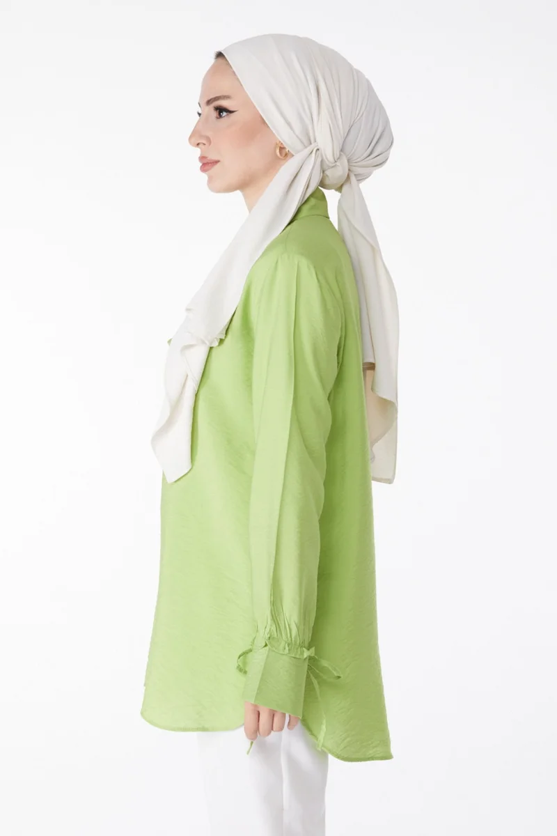 Tofisa Plain Shirt Collar Women's Green Ruffle Shirt - 25259