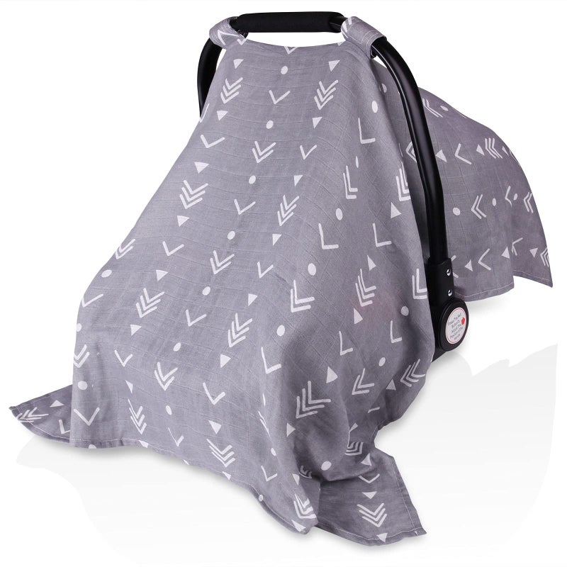 Metplus Muslin Baby Car Seat Canopy, Metplus Infant Carseat Cover - Extra Wide Universal Fit, Lightweight Breathable Soft for Babies Girls Shower Gift (Arrow) - Image 1