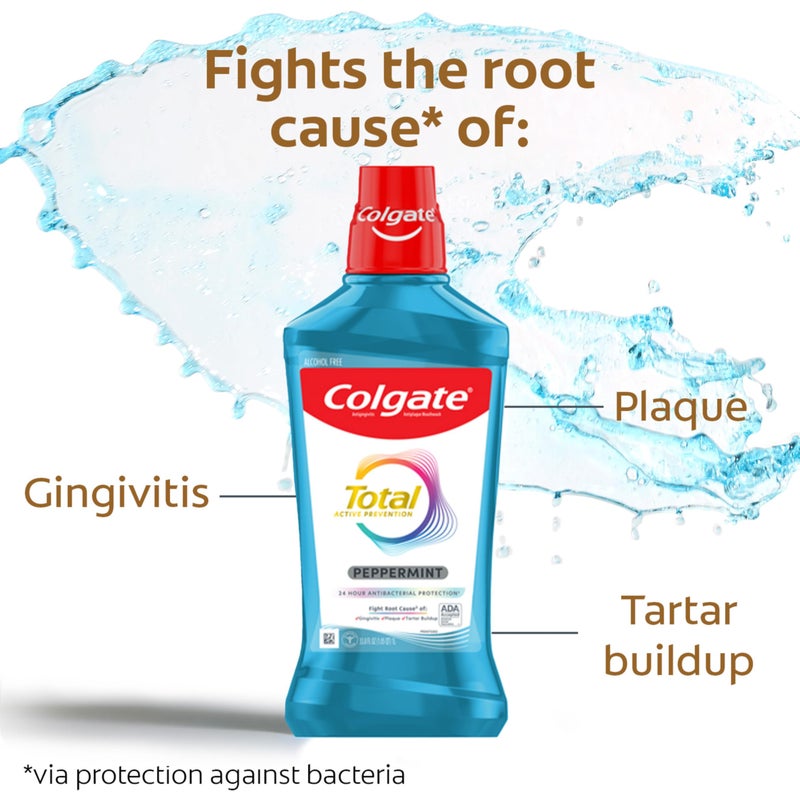 Colgate Total Alcohol Free Mouthwash, Peppermint for Bad Breath, Helps Prevent Gingivitis and Plaque, 3 Pack, 33.8 Oz Each - Image 2