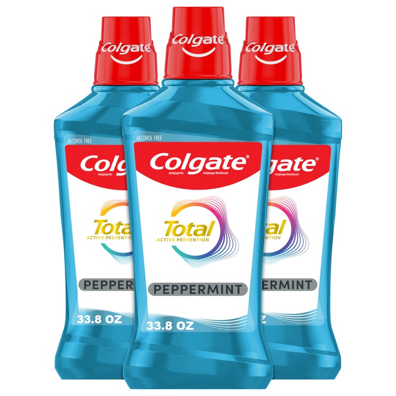 Colgate Total Alcohol Free Mouthwash, Peppermint for Bad Breath, Helps Prevent Gingivitis and Plaque, 3 Pack, 33.8 Oz Each - Image 1