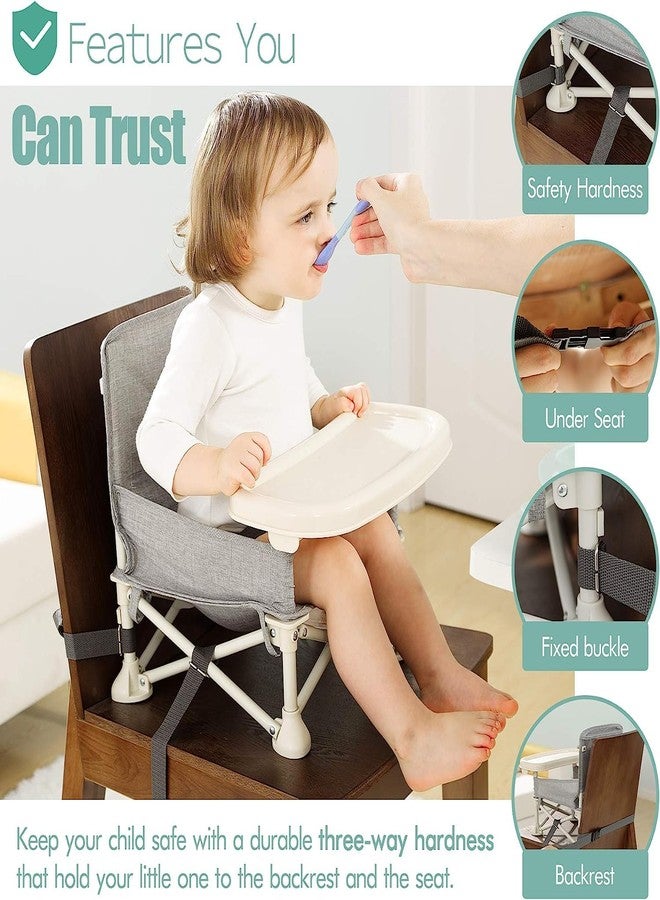 Olpad Baby Travel Booster Seat, Folding Portable Sit Up Chair for Dining Table, Compact Booster Chair with Detachable Double Trays Storage Bag Safety Harness for Boys Girls Outdoor Indoor - Image 3