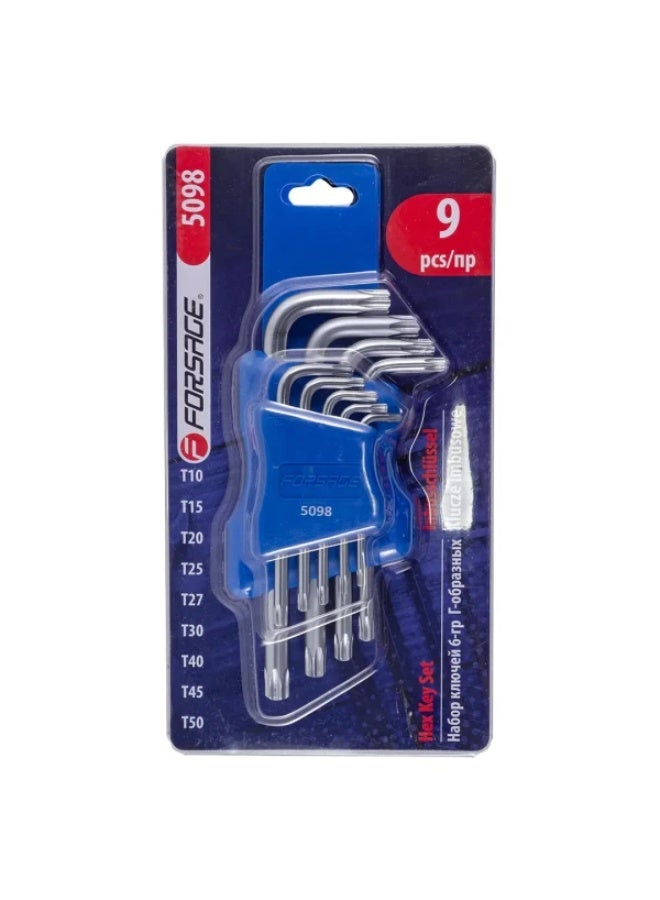 FORSAGE L-type torx-wrenches set 9pcs (t10, t15, t20, t25, t27, t30, t40, t45, t50), in plastic holder - Image 1