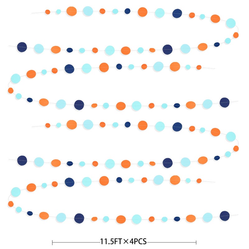 pinkblume 46 Ft Navy Blue Orange and Teal Circle Dots Garland Royal Blue Orange Aqua Polka Dot Hanging Paper Streamer for Birthday Wedding Bridal Baby Shower Outer Space Galaxy Theme Party Decorations Supplies - Image 2