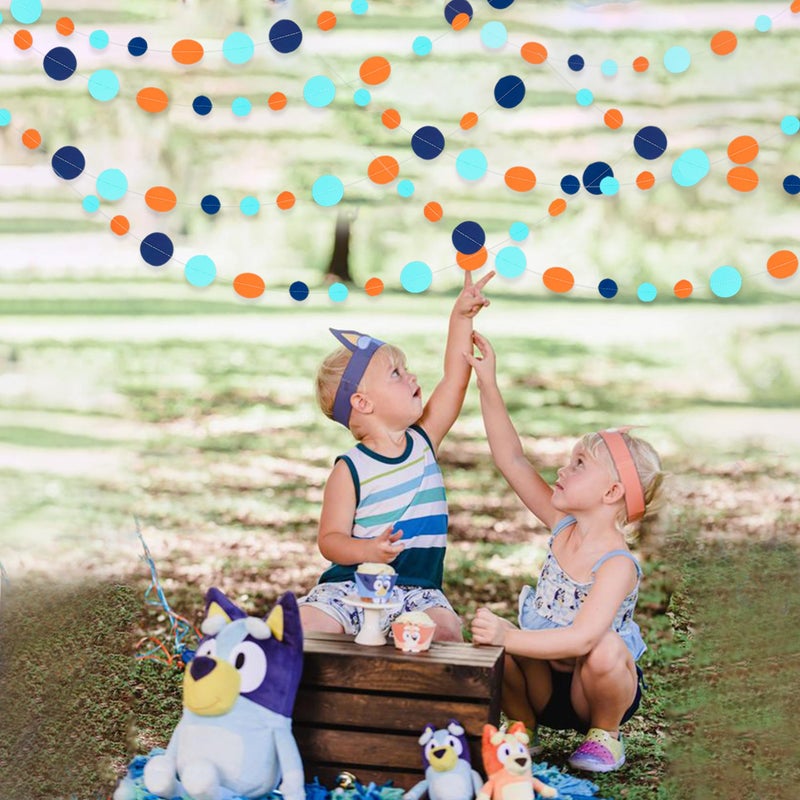 pinkblume 46 Ft Navy Blue Orange and Teal Circle Dots Garland Royal Blue Orange Aqua Polka Dot Hanging Paper Streamer for Birthday Wedding Bridal Baby Shower Outer Space Galaxy Theme Party Decorations Supplies - Image 5