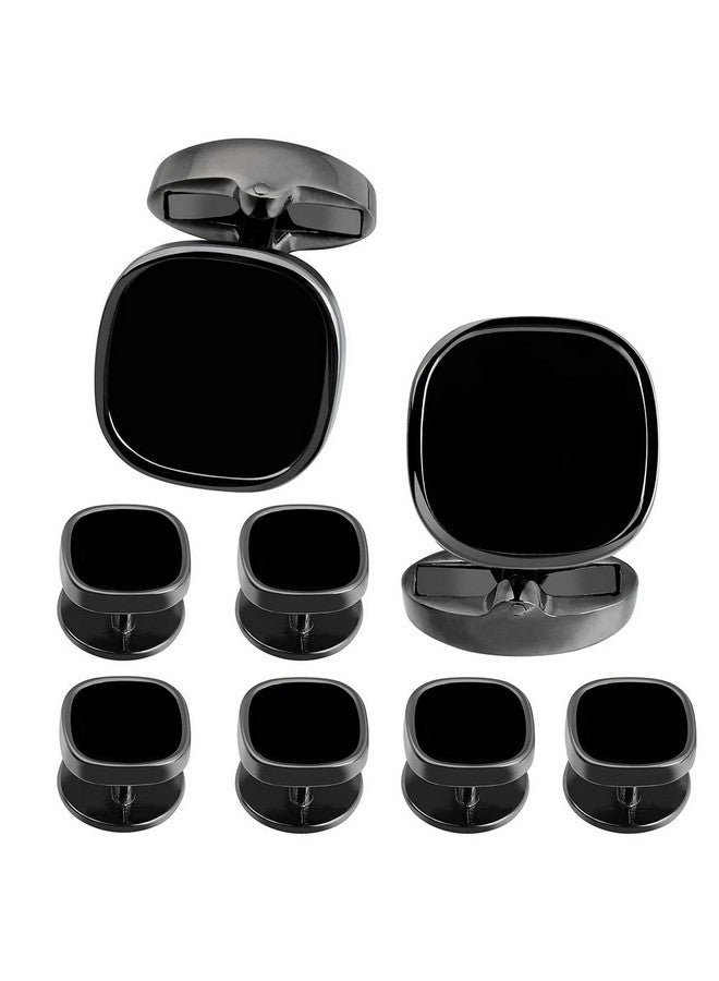 هاوسن أزرار أكمام ومسامير للرجال - مجموعة أزرار أكمام ومسامير قميص سهرة سوداء للرجال من مجموعة ستون فاشون غان - إكسسوارات عمل عادية لحفلات الزفاف - Image 1