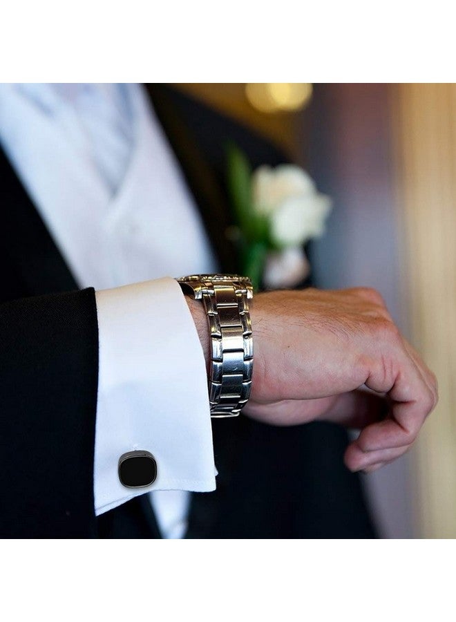 هاوسن أزرار أكمام ومسامير للرجال - مجموعة أزرار أكمام ومسامير قميص سهرة سوداء للرجال من مجموعة ستون فاشون غان - إكسسوارات عمل عادية لحفلات الزفاف - Image 2