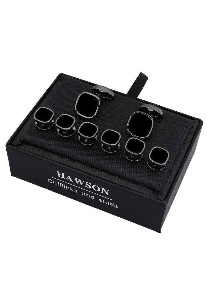 هاوسن أزرار أكمام ومسامير للرجال - مجموعة أزرار أكمام ومسامير قميص سهرة سوداء للرجال من مجموعة ستون فاشون غان - إكسسوارات عمل عادية لحفلات الزفاف - Image 5