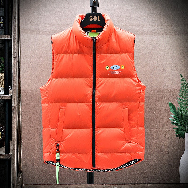 Men'S Washed Vest Korean Style Plus Size Slim-Fit Handsome Vest Youth All-Matching White Duck Down Stand Collar Fashion National Fashion - Image 4