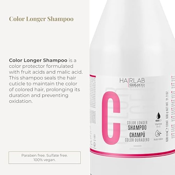 Salerm - SHAMPOO FOR COLOURED HAIR - COLOUR LONGER HAIR LAB SHAMPOO - 600 ML - WITH PROVITAMIN B5 AND VITAMINS A AND E - SEALS AND NOURISHES THE COLOUR - NO SULPHATES AND PARABENS - Image 3