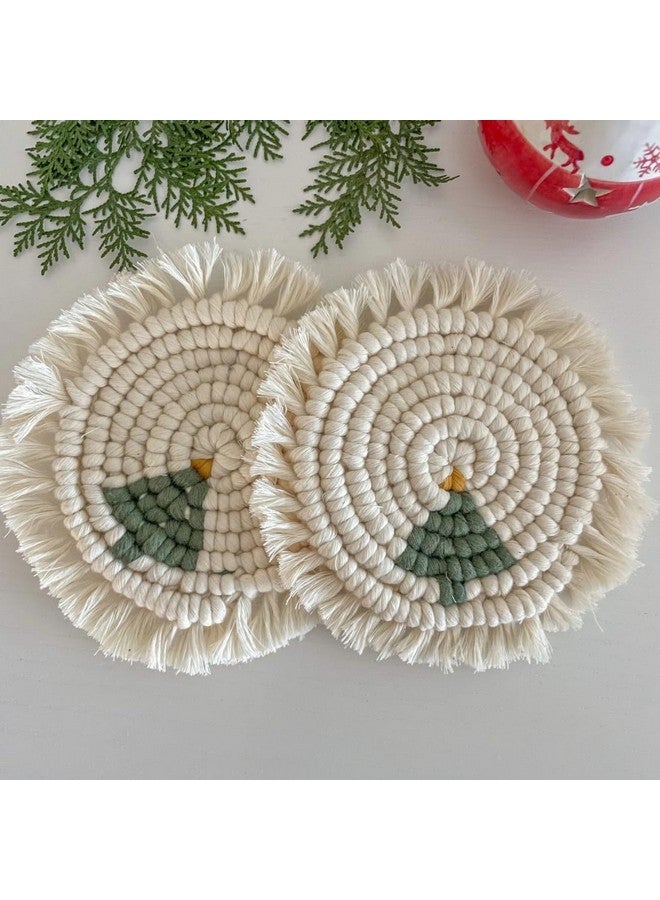 tms Cotton Boho Circle Macramã© Coaster with Fringe, Off-White, 15.24 Cm Diameter, Handcrafted, Decorative Drink Coasters, Natural Fibers, Table Decor Accessories 2 Piece (Multi) - Image 4