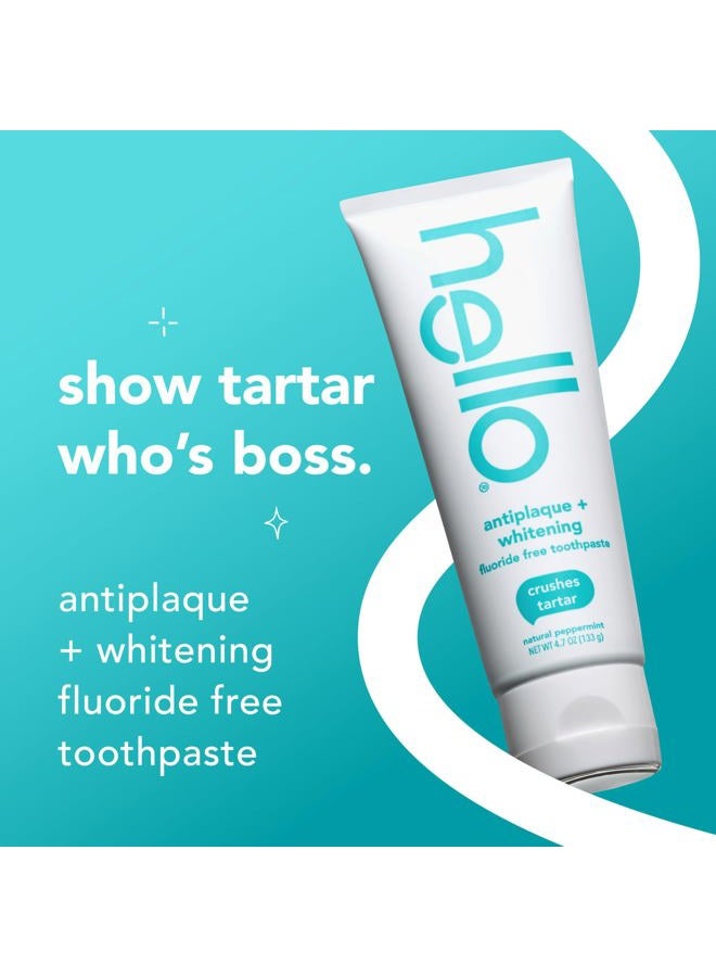 Hello Antiplaque and Whitening Fluoride Free Toothpaste, Whitening Toothpaste with Coconut Oil and Tea Tree Oil, Helps Whiten Teeth, Natural Peppermint, 3 Pack, 4.7 Oz Tubes - Image 2