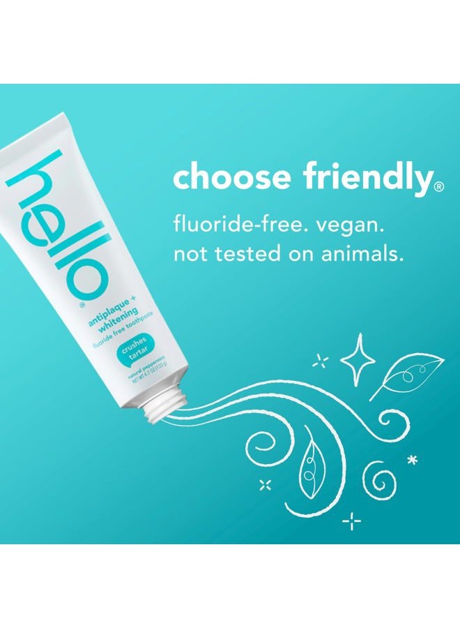 Hello Antiplaque and Whitening Fluoride Free Toothpaste, Whitening Toothpaste with Coconut Oil and Tea Tree Oil, Helps Whiten Teeth, Natural Peppermint, 3 Pack, 4.7 Oz Tubes - Image 4