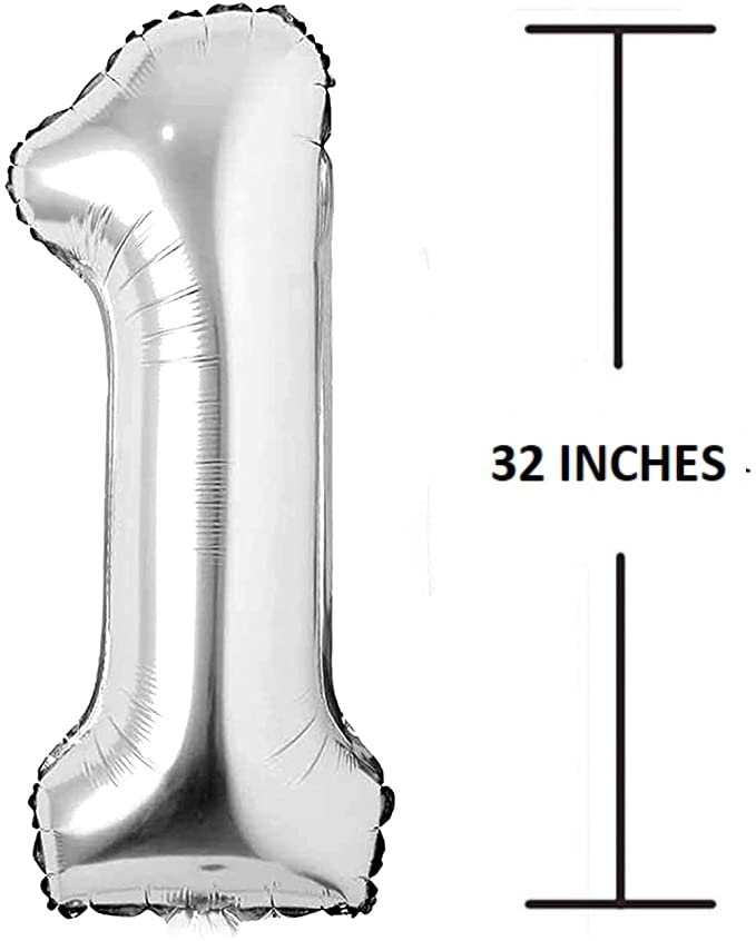 Flavouredlove 32inches one Foil Number Air or Helium Balloon Party Decoration Silver Pack of 1 | 1 Year No. Balloons Birthday/Anniversary (Silver 1) - Image 2