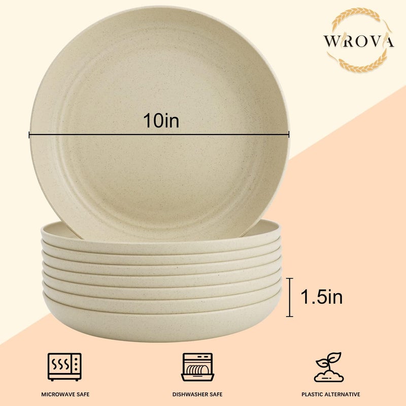 Wrova Wheat Straw Dinner Plates Set of 8  10 Inch Unbreakable Dishwasher  Microwave Safe Lightweight for Kitchen RV Beige - Image 2
