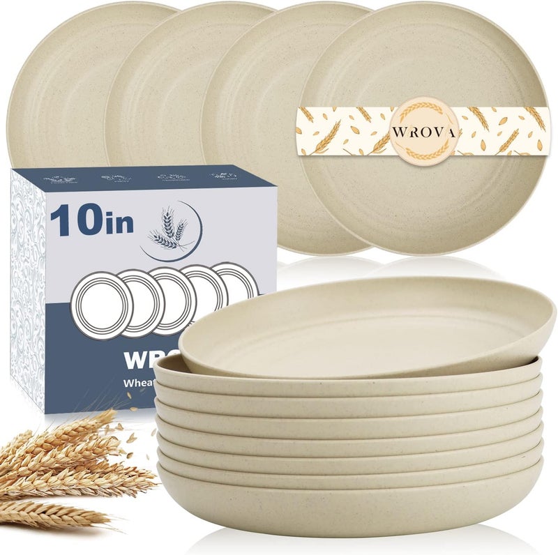 Wrova Wheat Straw Dinner Plates Set of 8  10 Inch Unbreakable Dishwasher  Microwave Safe Lightweight for Kitchen RV Beige - Image 1