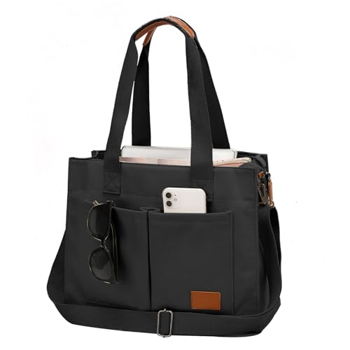 Barsine Laptop Tote Bag for Women - Large Work Bag with Multiple Pockets & Compartment, Cute Canvas Purse with Shoulder Strap - Image 1