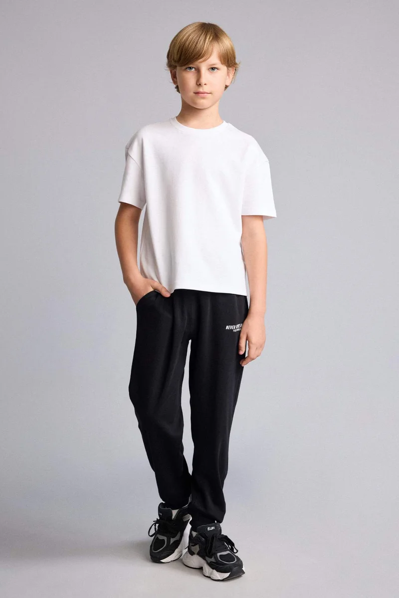Defacto Boy Oversize Fit Slogan Printed 100% Cotton Trousers