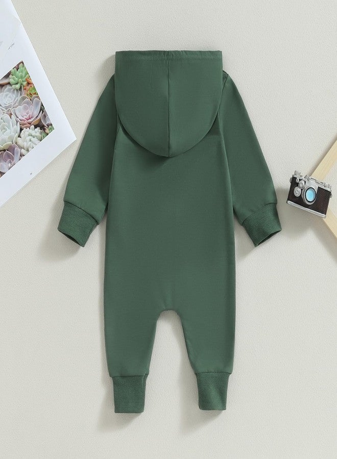 DNOMAID YZARC Infant Baby Boy Girl Clothes Solid Hoodie Romper Zip Up Long Sleeve Hooded Jumpsuit Coverall Fall Winter Outfit (green, 0-3 Months) - Image 3